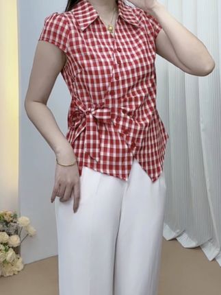 伊然美 遮肉显瘦设计感宽松短袖衬衫夏季时尚洋气百搭单品衬衣@DOU+上热门