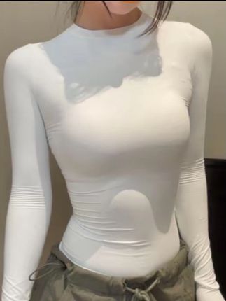 双层弹力掐腰圆领显瘦修身长袖T恤可外穿打底#显高显瘦 #辣妹穿搭 #女装 #户外穿搭 #美背穿搭