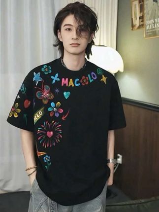 小众彩色涂鸦短袖t恤男夏季设计感美式高街潮牌cleanfit情侣半袖#彩色涂鸦短袖 #短袖t恤 #男装 #夏季短袖