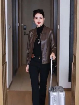 【运费补贴】2025年春秋新款女士八扣休闲皮衣外套时尚排扣薄款女装#皮外套 #外套 #女装