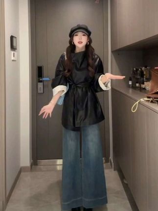 2025秋季宽松皮衣时尚拼接极简风清#辣妹穿搭 #女装穿搭 #ootd穿搭 #高级感穿搭#新款上新