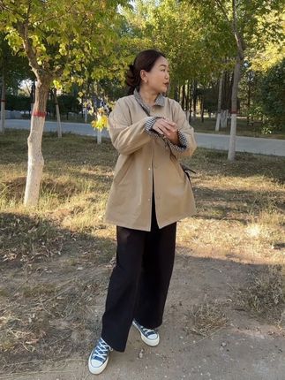 韩系高级感两面穿中长款风衣外套