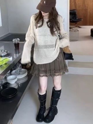 圆领休闲慵懒秋季上衣#女装 #今日穿搭 #甜美穿搭 #慵懒风穿搭 #针织衫