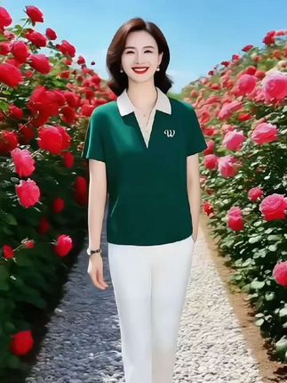 妈妈冰丝短袖t恤上衣