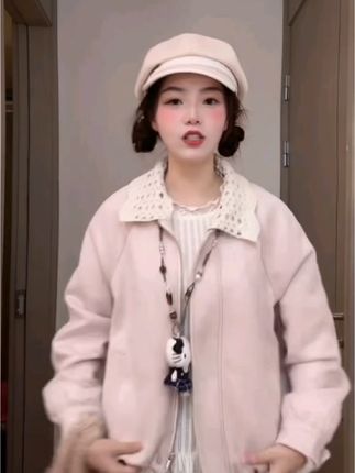 焦糖泡芙 花边领麂皮花苞型短外套女春秋季新款甜美复古夹克上衣
