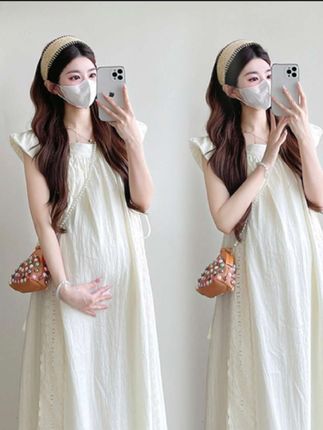 孕妇装夏装裙子2025新款缕空飞飞袖度假风气质修身夏季连衣裙#连衣裙#孕妇装#女装