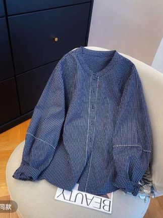 复古格子刺绣拼接长袖衬衫女2025早秋宽松洋气格纹设计感开衫上衣#谁穿谁好看 #衬衫 #高级感穿搭 #通勤搭配 #面料柔软舒适@上热门🔥🔥🔥