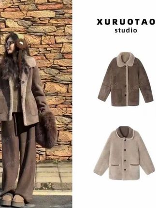 XURUOTAO【等冬来】可两穿100绵羊毛秋冬绒感设计灰咖色外套 T5696#今日穿搭 #高级感穿搭 #穿搭穿搭 #每日推荐 #欧韩穿搭