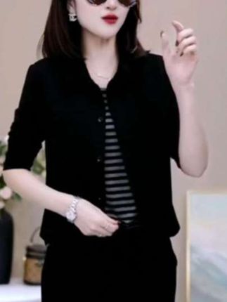 秋季新款,翻领拼接条纹假两件长袖小衫,休闲风显瘦百搭上衣#假两件拼接小衫#假两件长袖衫#秋季穿搭#秋季新款