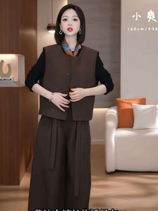 时尚套装背心休闲女装裤子短裤套装马夹百搭复古秋冬三件套63#时尚套装 #宽松版型 #遮肉显瘦 #潮流时尚穿搭 #秋季上新
