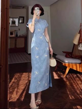 然然高个子女生气质长款连衣裙2025年夏季新款国风古韵改良版旗袍#国风女装中式 #随性穿搭 #新中式国风裙推荐 #国风改良旗袍裙子 #旗袍美人