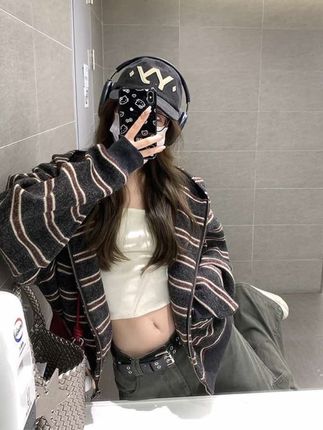 韩系宽松慵懒休闲条纹针织连帽卫衣女长袖百搭外套上衣 60820#辣妹穿搭 #御姐风穿搭 #懒人必备 #好物分亨 #日常生活