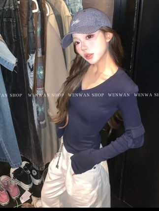 【尽显身材】2色!袖子口袋设计修身显瘦打底衫