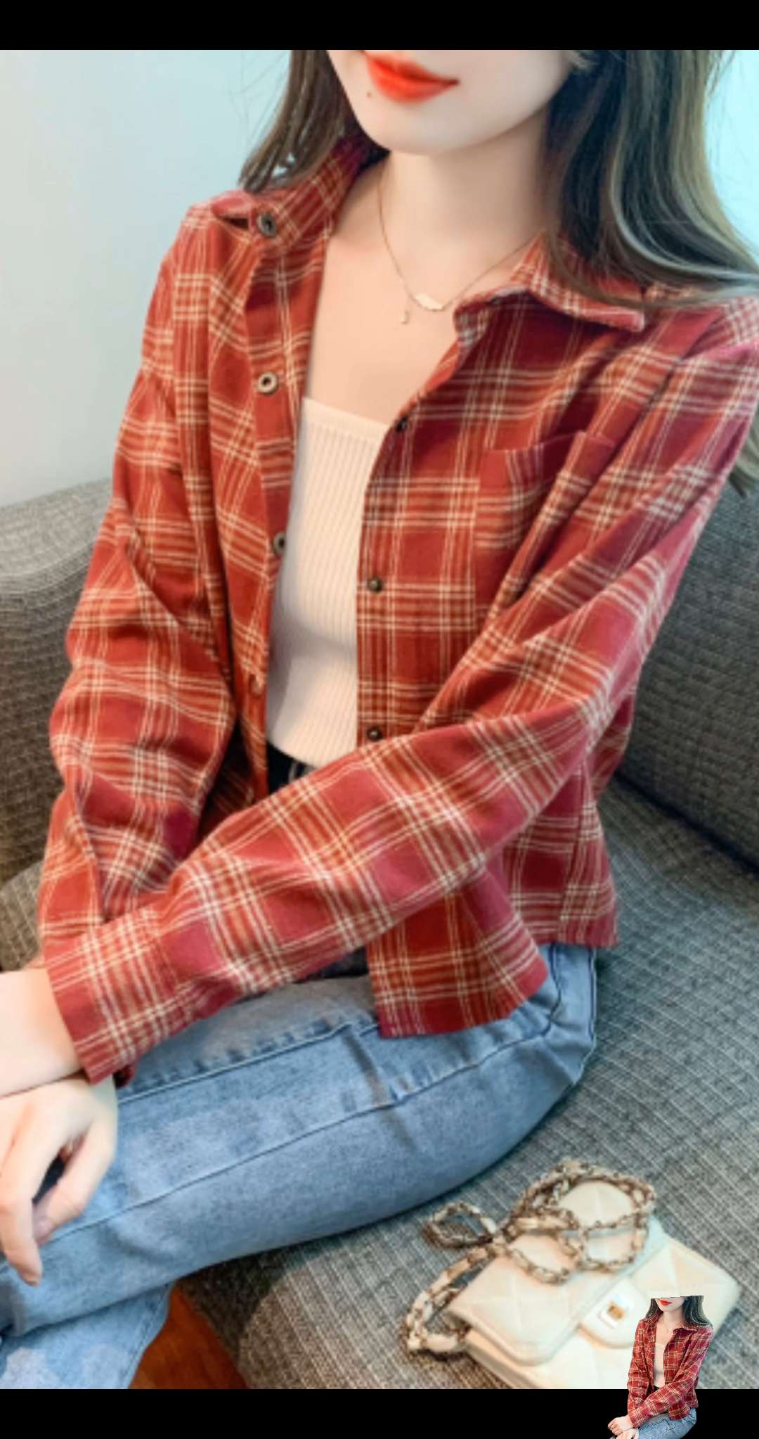 磨毛格子小个子衬衫女春秋冬新款POLO领长袖短款加绒正肩休闲外套#时尚穿搭 #休闲减龄穿搭 #新款上新 #新款时尚女装 #时尚潮流休闲百搭