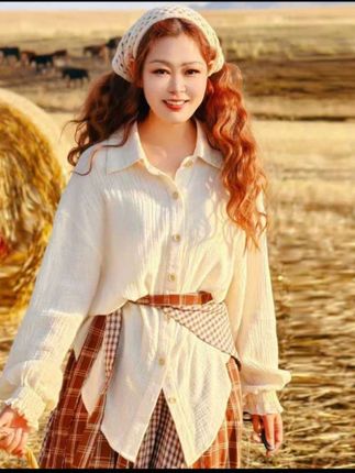 傲慢与偏见·纯棉衬衣田园长袖衬衣文艺女青年必备#纯棉衬衫长袖 #田园风穿搭 #文艺风穿搭 #长袖衬衫百搭