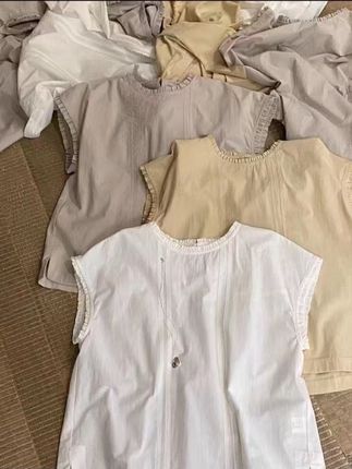 纯棉韩版短袖复古衬衣衬衫女装夏季薄款百搭休闲无袖文艺时尚小衫#夏季穿搭 #女装 #显高显瘦 #今日穿搭 #分享