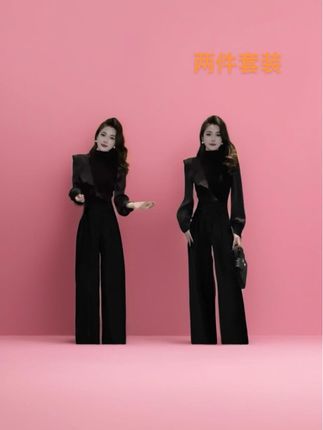 【两件套】2025春秋高级感长袖T恤上衣+西装阔腿裤D3365#高级套装穿搭 #时尚洋气套装两件套 #两件套装穿搭