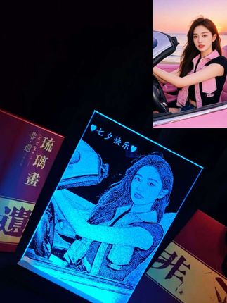 满心欢喜只因有你,七夕快乐#玻璃画 #七夕礼物 #创意礼物 #纯手工制作 #来图定制