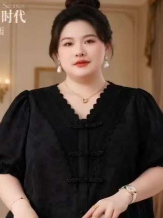 国风蕾丝衬衫女2025夏季新款高端欧货大码胖MM宽松遮肚显瘦上衣女 #美出高级感#谁穿谁好看 #时尚显瘦穿搭