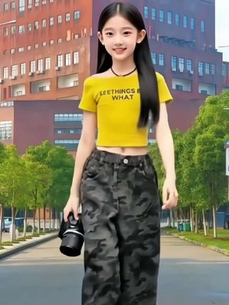 女童夏季穿搭#女童夏季迷彩工装裤套装#女童夏季套装