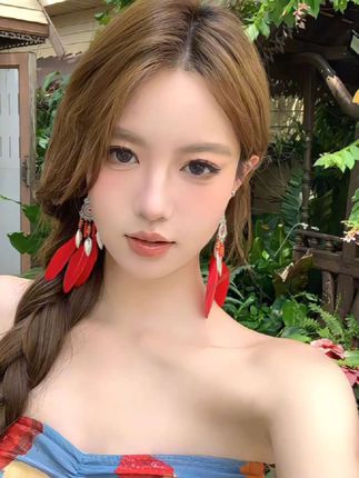 合金耳饰 热情民族风红色羽毛长款耳饰,波西米亚风小众百搭古风 耳环#耳饰 #耳环 #耳坠 #民族风耳饰