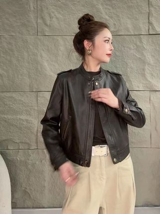 秋季新款复古美式高级皮衣短外套#高级感穿搭 #皮衣外套搭配 #高级时尚 #皮衣夹克 #秋季新款