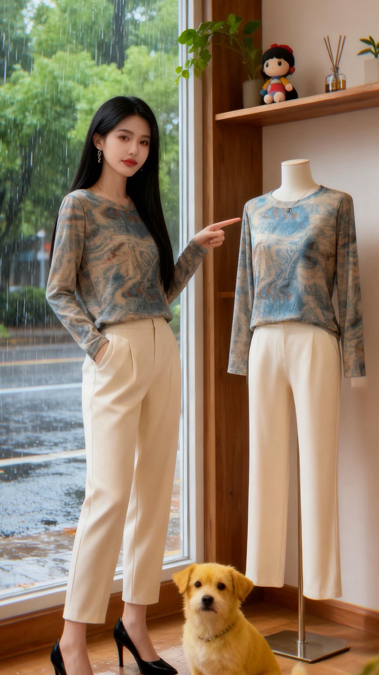 新款圆领宽松上衣薄款针织衫打底水墨画新中式显瘦遮肉透气~#优雅气质 #长袖t恤 #温柔穿搭 #柔软舒适#打底衫