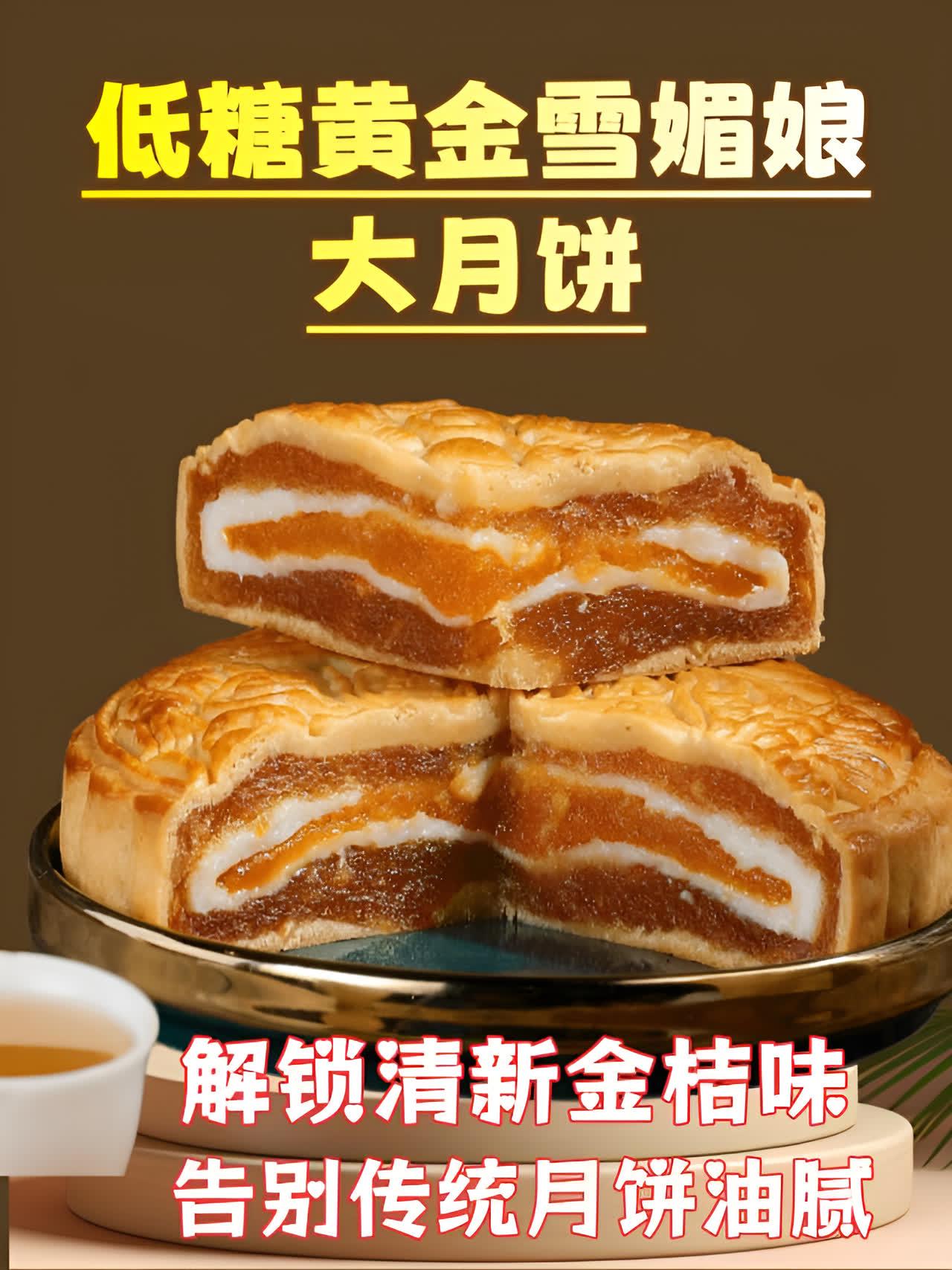 低糖黄金雪媚娘大月饼。#创作灵感 低糖黄金雪媚娘大月饼广式水果月饼中秋礼盒送礼送80克小饼#超好吃的雪媚娘大月饼 #快来一起尝个鲜 #抖音美食推荐官 #新鲜出炉