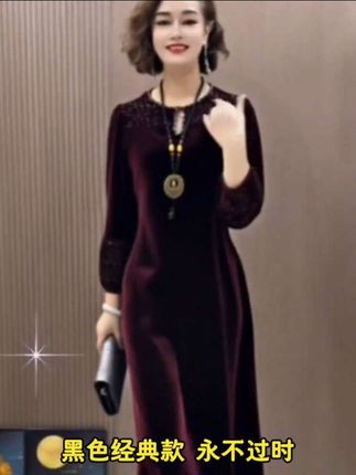 丝绒钩花连衣裙宽松大码遮肚显瘦女装中长裙子2025春秋新款A字裙#穿搭分享 #优雅气质 #高级感穿搭