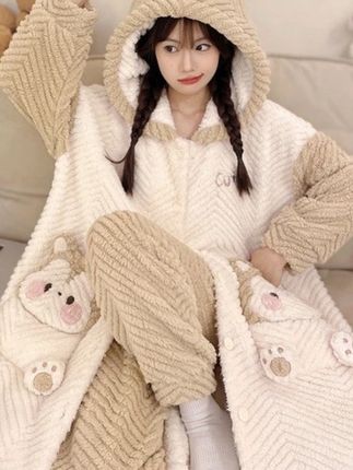 女士长款加厚连帽加绒保暖毛绒卡通睡袍家居服可外穿#好物推荐🔥 #母婴好物 #家居好物 #家居服分享 #宅家睡衣秀