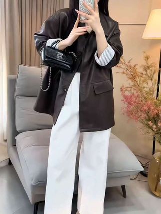 皮衣外套女款2025新款中长款抽绳收腰高级感超 好看软皮长款机车服
