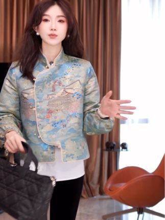yiyiya.Guo艺艺吖【山水鸳鸯】立领斜襟提花外套090161SS52#国风外套#西阵织 #高级感穿搭 #传统服饰 #艺艺吖