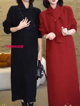 秋冬时尚针织连衣裙喜婆婆妈妈礼服大行会场服装日常穿搭大衣羽绒服都洋气#百搭减龄#休闲连衣裙#好物推荐🔥