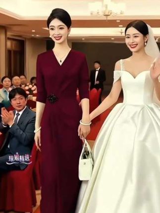 婚宴礼服秋季新款连衣裙修身显瘦气质安哥拉红裙子高贵婚宴长裙平时可穿#喜结良缘 #喜婆婆喜妈妈 #婚庆礼服 #高贵优雅 #时尚穿搭