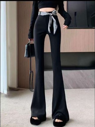 轻奢丝巾马蹄西装裤女秋季绑带高腰微喇裤修身垂感拖地长裤 #戚薇琥珀流光秋日氛围感 #早秋穿搭三分钟出门不是梦#粉丝投稿秋季服装测评#说好的随便穿穿去看秀#被秋日氛围感穿搭拿捏了