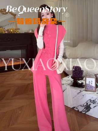 这套真的绝美!显白又高级!余潇潇【莓香玛奇朵】100羊毛高领无袖毛衣&直筒裤配送本布腰带#显白才高级 #高级感穿搭 #时髦精的ootd #早秋新款 #显瘦穿搭