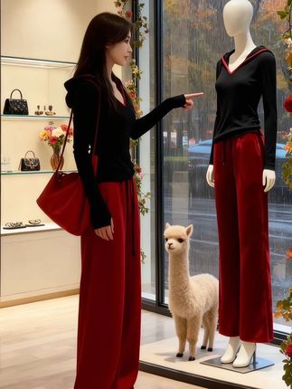 #红色系 #穿搭女神范 #高级感穿搭 #时尚休闲套装 #秋冬穿搭