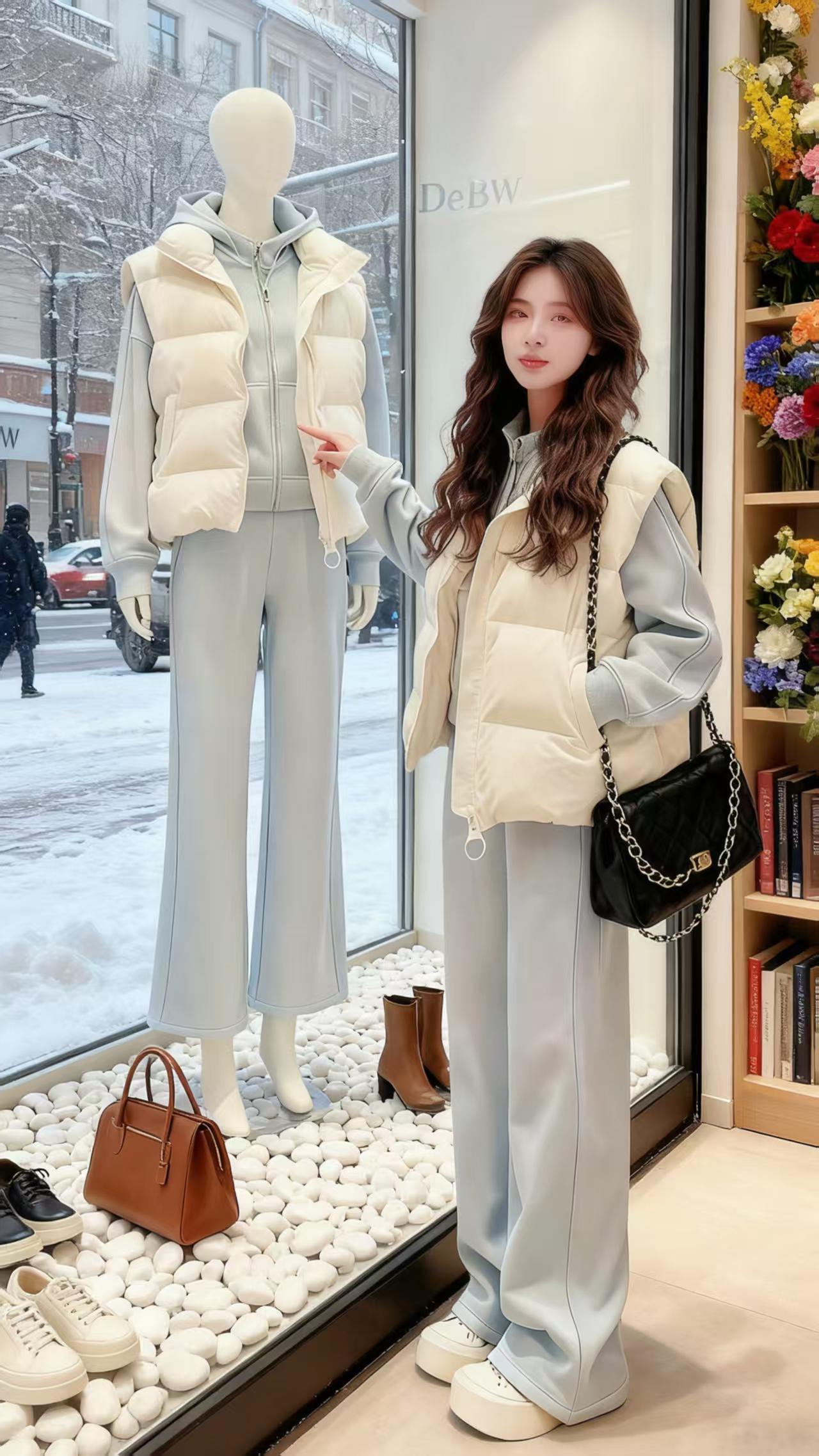 《雪街的风格注脚》雪片落在透明伞上,林微站在一家咖啡店旁。米白色马甲叠穿浅色系连帽套装,厚底鞋让她在积雪里也步履轻盈。   蓝玫瑰沿着橱窗蜿蜒,和她的穿搭撞出柔和的层次感。路过的时尚博主举着相机:“这身把保暖和时髦揉得太妙,雪天穿搭该有你的名字。”林微把冻红的手揣进马甲口袋,心想,原来在这座被雪包裹的城市里,自己的穿搭也能成为一道温暖的风景。#韩系穿搭 #秋冬穿搭  #休闲风也能很高级#秋季日常实用穿搭思路分享 #秋冬都市硬核穿搭 @抖加🔥上热门🔥dou+🔥热点宝 @DOU+上热门