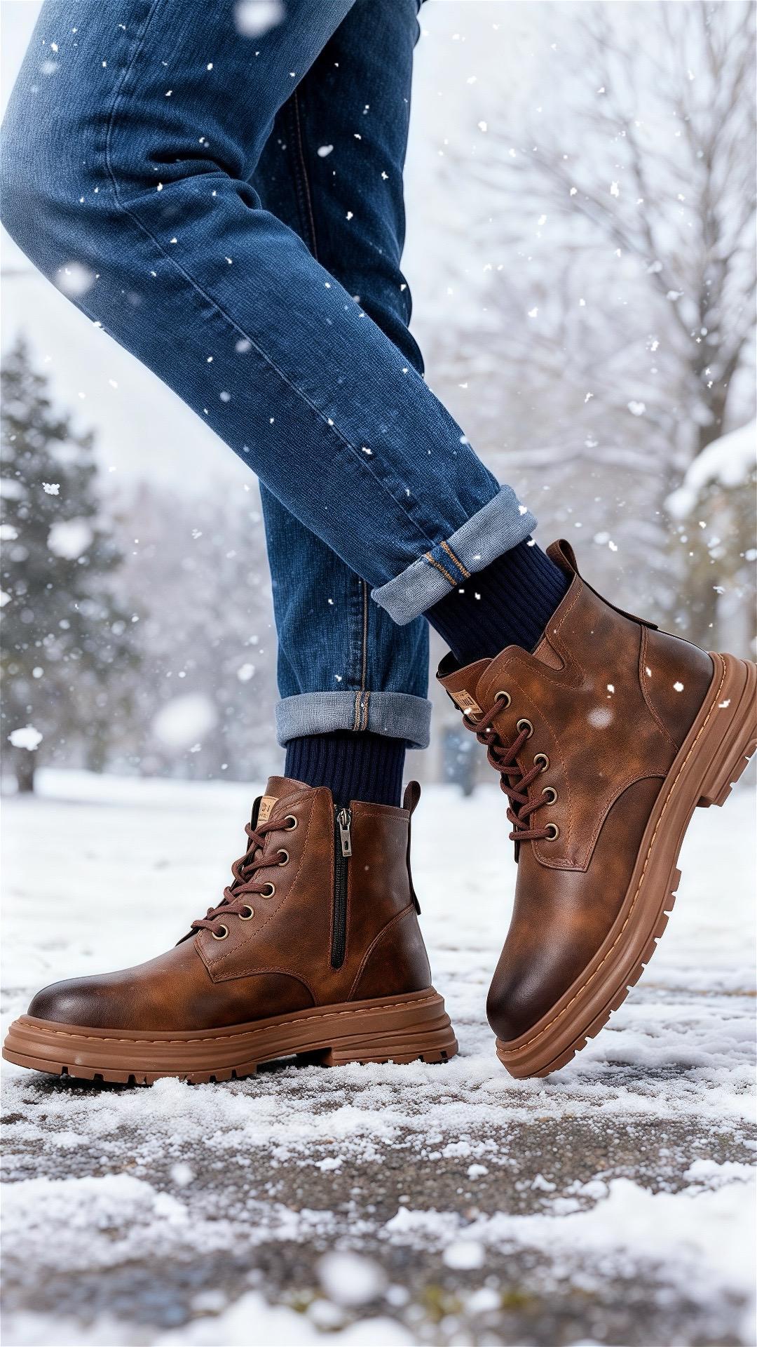 初雪簌簌落下时,陈默把一双黑色加绒靴放在苏念门口。靴面是细腻的皮革,鞋底扎实,鞋舌上的标签还带着他指尖的温度。  “试了好几家,这款加绒最厚,你总爱穿单裤,脚踝可不能冻着。”他声音闷闷的,耳根却红透。  苏念低头瞧见自己脚上同款黑色袜裤与牛仔裤的叠搭,再看他裤脚露出的同系列鞋边,忽然笑了。  她踮脚抱住他,雪花落在两人发间:“原来你选鞋时,早就把自己的尺码也一并记下了。”#好鞋推荐 #型男穿搭 #时尚百搭 #软底软面穿上超舒服 #你鞋真好看