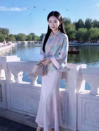 早秋清冷贵气感穿搭巨好看新中式国风醋酸缎面提花旗袍连衣裙套装#温柔穿搭 #甜美穿搭 #出游穿搭 #优雅气质 #超好看