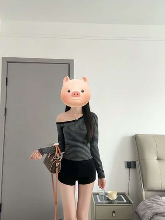 #斜肩上衣 #辣妹穿搭 #条纹控 #仅女生可见 #女生穿搭