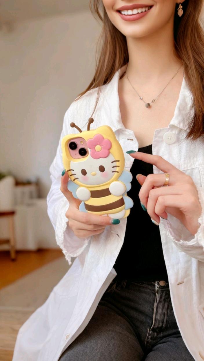 (适用苹果oppo华为vivo小米)蜜蜂kitty猫可爱卡通立体硅胶手机壳