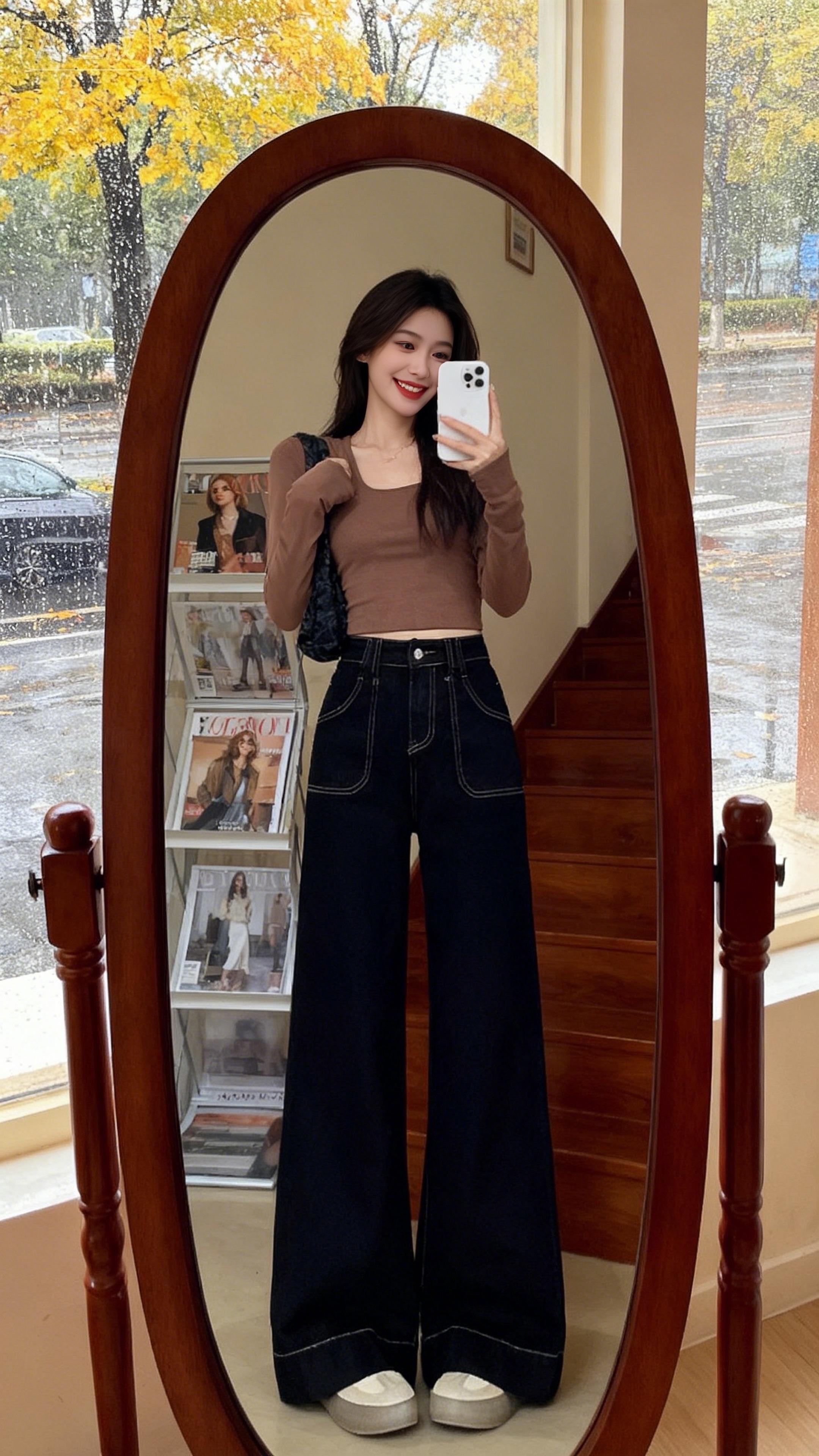 百搭又好看的阔腿牛仔裤👖#阔腿牛仔裤 #直筒阔腿牛仔裤 #梨形身材穿搭 #小个子穿搭 #秋冬穿搭