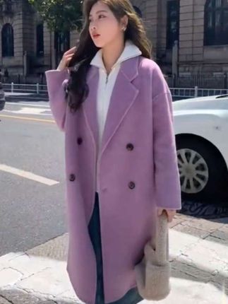 #毛呢大衣 双面毛呢大衣秋冬新款韩版宽松中长款爆款呢子外套