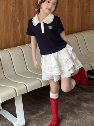 女童夏季短袖t蛋糕裙套装童装学院风POLO衫短裙子T恤儿童舞蹈表演#春夏穿搭 #夏季新款女装 #夏装上新 #哪儿挡得了我们 #夏季穿搭