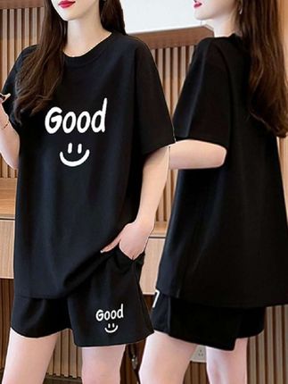 夏季纯棉休闲运动套装女2024新款韩版宽松网红时尚短袖短裤两件套#面料柔软舒适 #时尚百搭 #整套搭配美丽翻倍 @DOU+小助手
