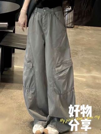 美式复古多口袋褶皱工装裤宽松百搭显瘦阔腿裤休闲裤男女#秋季穿搭 #工装裤 #休闲裤 #显瘦穿搭 #通勤穿搭
