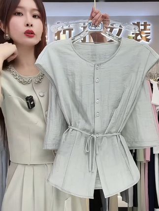 【厂家直销】轻通勤圆领松弛感显瘦无袖上衣短裤两件套-2222A#松弛感穿搭 #套装推荐#夏季新款#夏日通勤休闲穿搭 #通勤穿搭