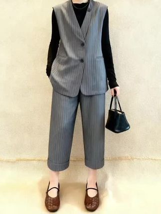 米可/MK-2690ZJ【条纹西装马甲八分裤套装】时尚秋季新款两件套#好物推荐#好物分享#热门#正品#爆款