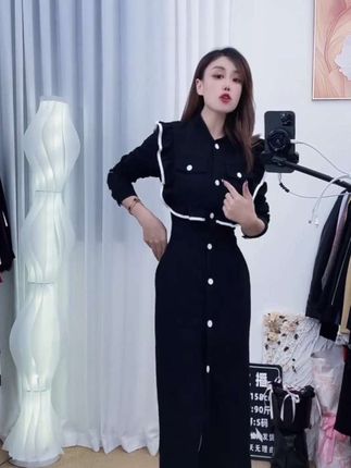 长袖垂坠感连衣裙女春秋气质小众设计高级感洋气减龄裙子